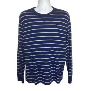 Express Mens XL Waffle Knit Thermal Shirt Blue Striped Long Sleeve Crew Neck Y2K